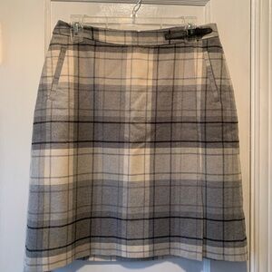LL. Bean Gray Flannel Tartan Plaid Kilt Style Skirt Fully Lined w Pockets Size 8
